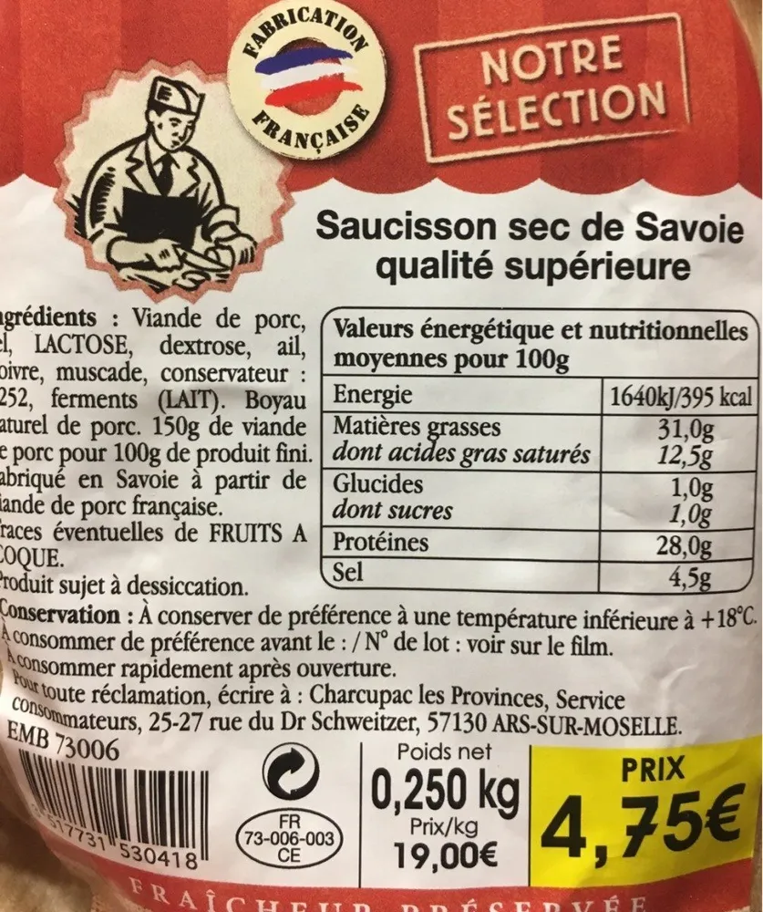 Saussisson sec de savoie qualite superieure