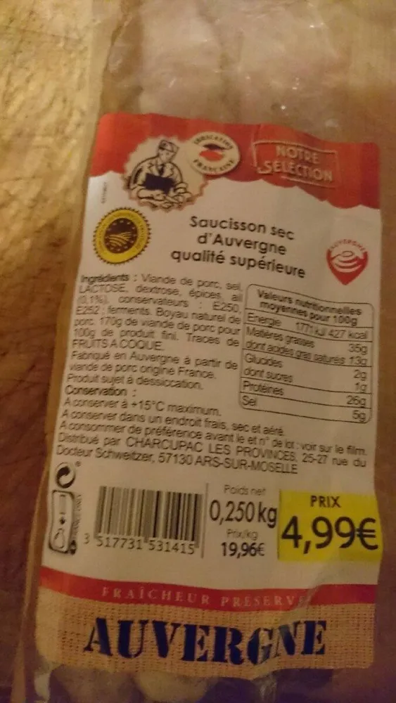 Saucisson sec d'Auvergne qualité supérieure