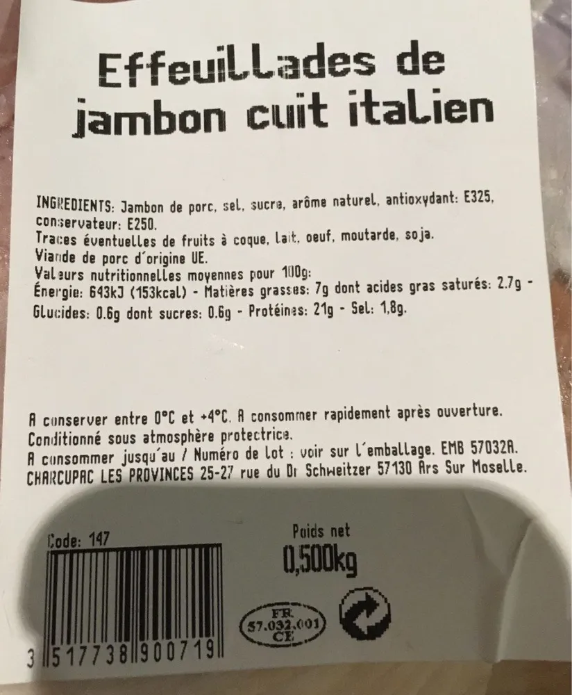 Effeuillades de jambon cuit italien