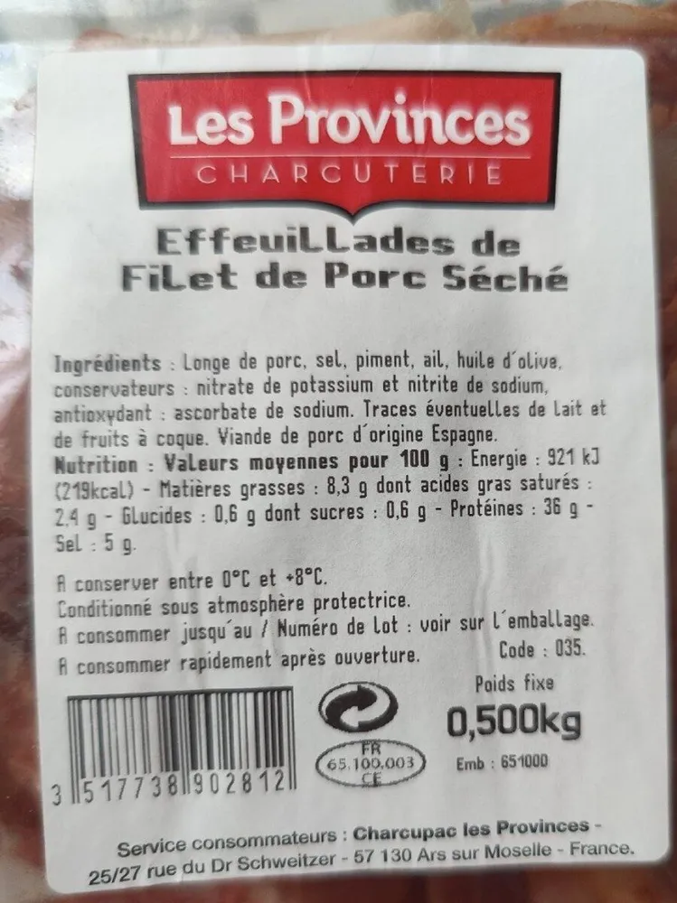 Effeuillades de filet de porc séché