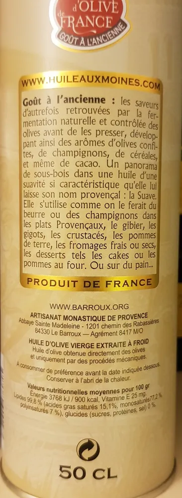 Abbaye De Barroux - Huile d Olive Extra Vierge . ..