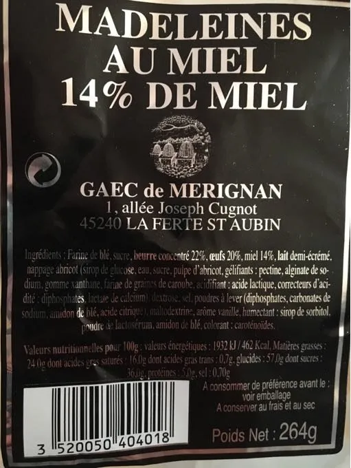Madeleines Au Miel (14% De Miel)