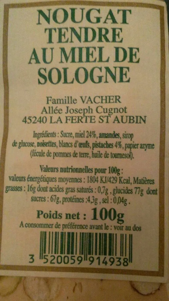 Nougat tendre au miel de Sologne