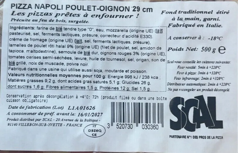 Pizza Napoli Poulet oignon