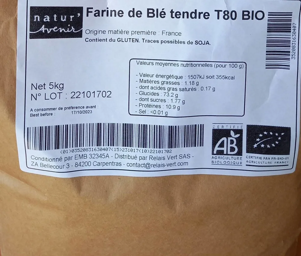 Farine de blé tendre T80 bio
