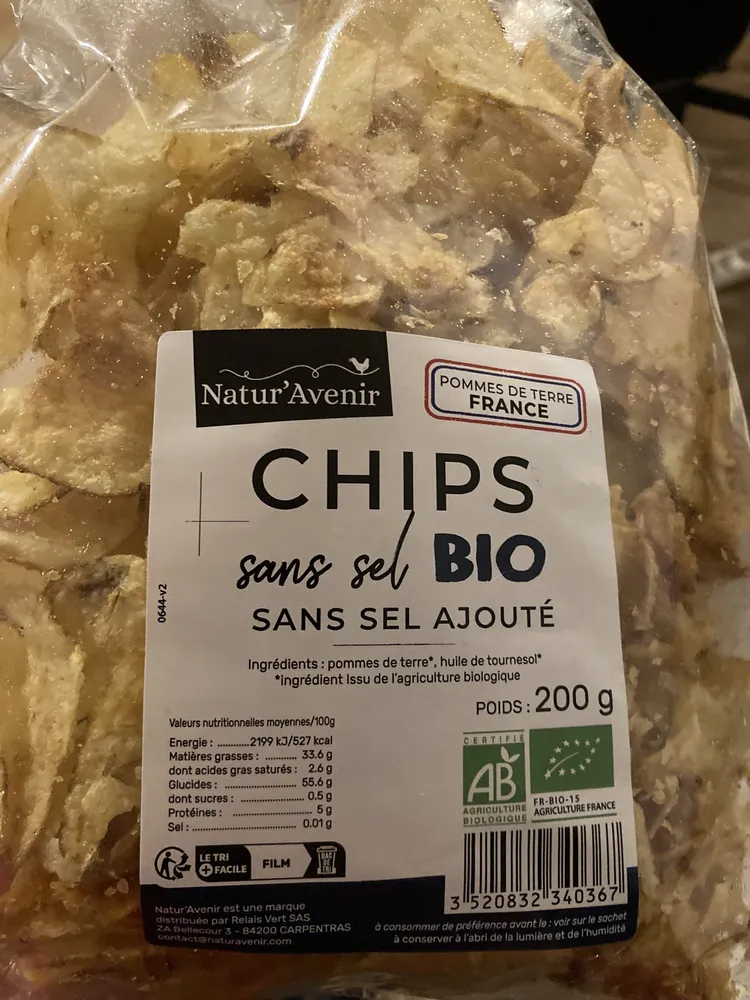 CHIPS sans sel BIO SANS SEL AJOUTÉ