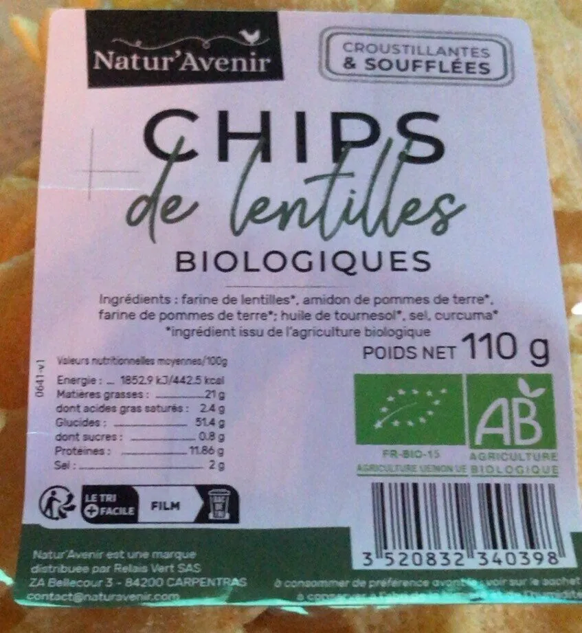 Chips de lentilles biologisued