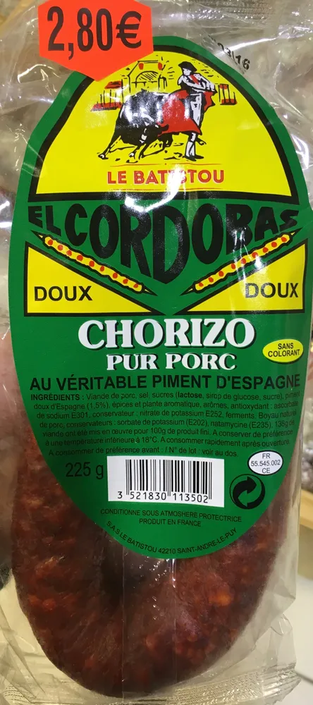 Chorizo pur porc doux au véritable piment d'Espagne