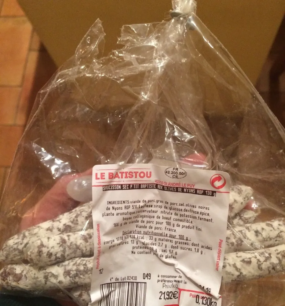 Saucisson sec p'tit baptiste aux olives de nyons AOP 130g