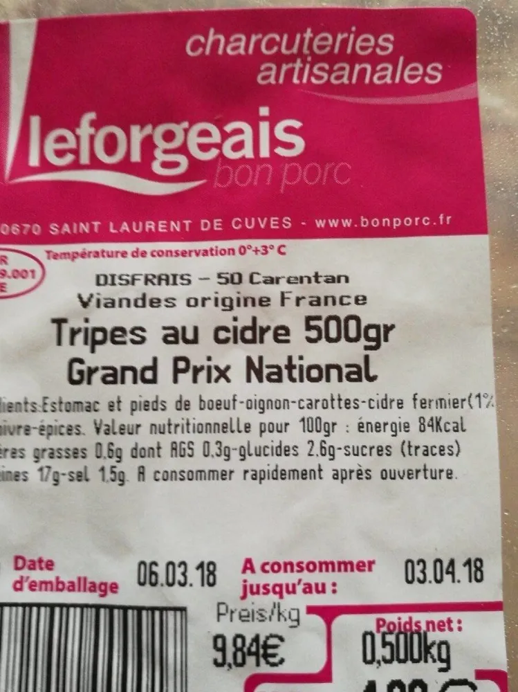 Tripes au cidre 500 gr