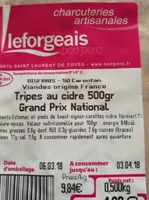 Tripes au cidre 500 gr
