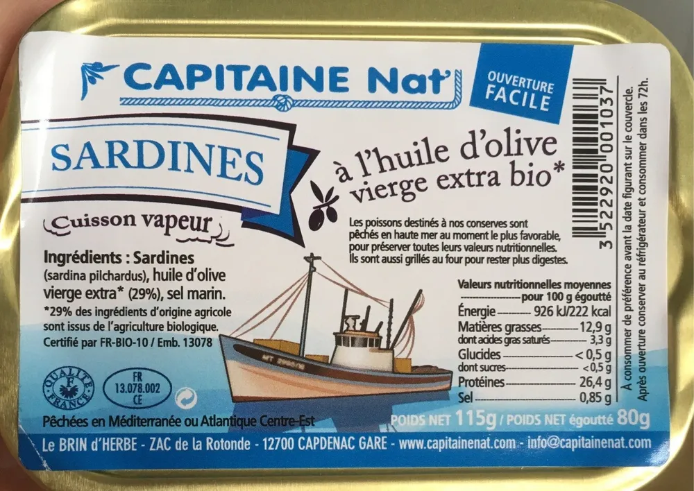 Sardines à l’huile d’olive vierge extra bio