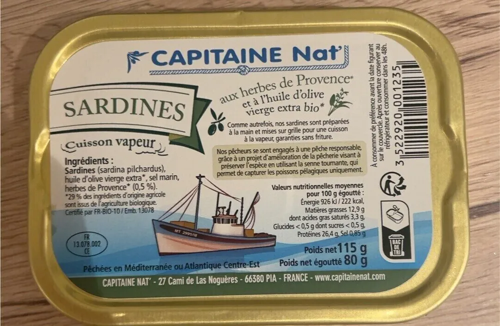 Sardines aux herbes de Provence et à l'huile d'olive vierge extra bio