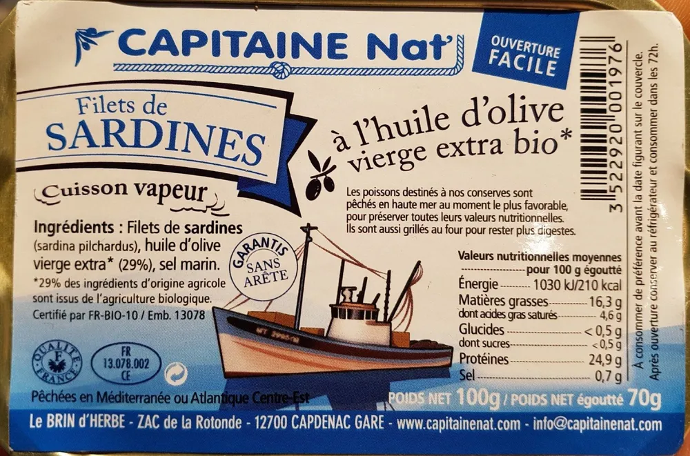 Filets de sardines à l'huile d'olive