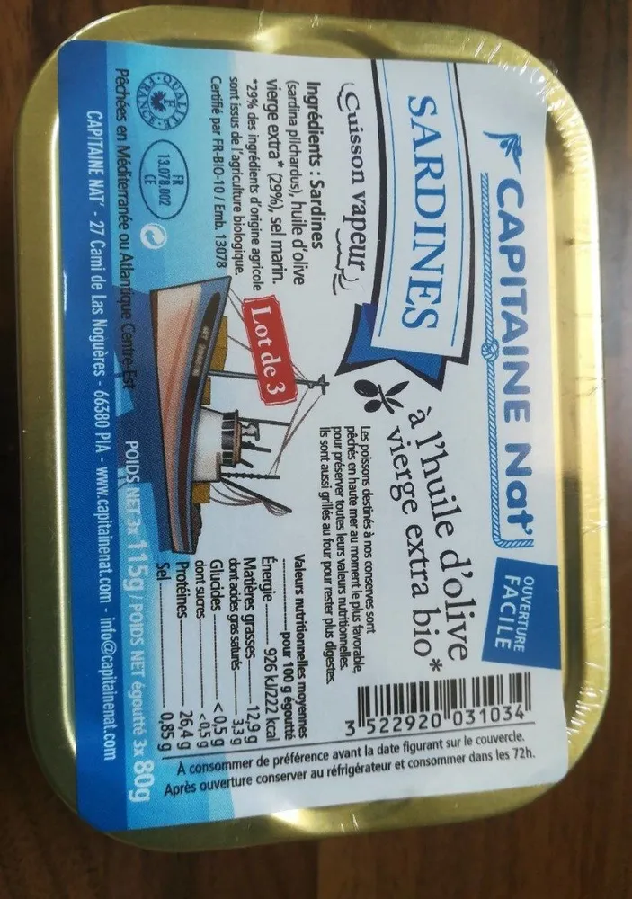Sardine à l'huile d'olive vierge extra bio