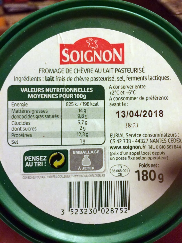 Fromage de chèvre au lait pasteurisé