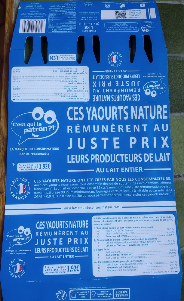 Yaourts nature au lait entier