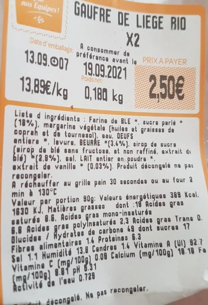 Gaufre de liège bio