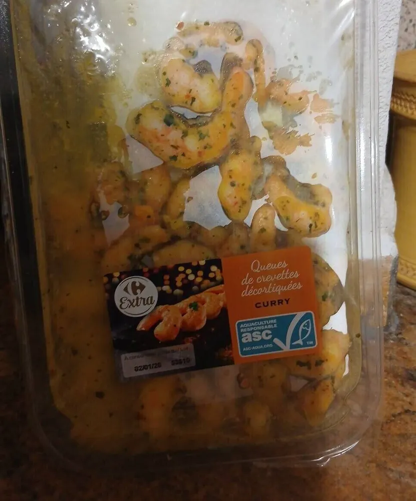 Queues de crevettes au curry