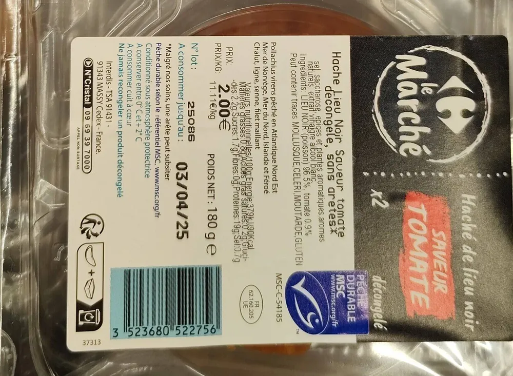 HACHÉ DE LIEU NOIR décongelé