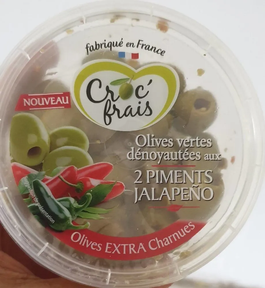 Olives vertes dénoyautées aux 2 piments jalapeno