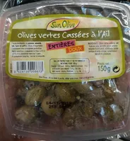Olives vertes cassées à l'ail entières doux