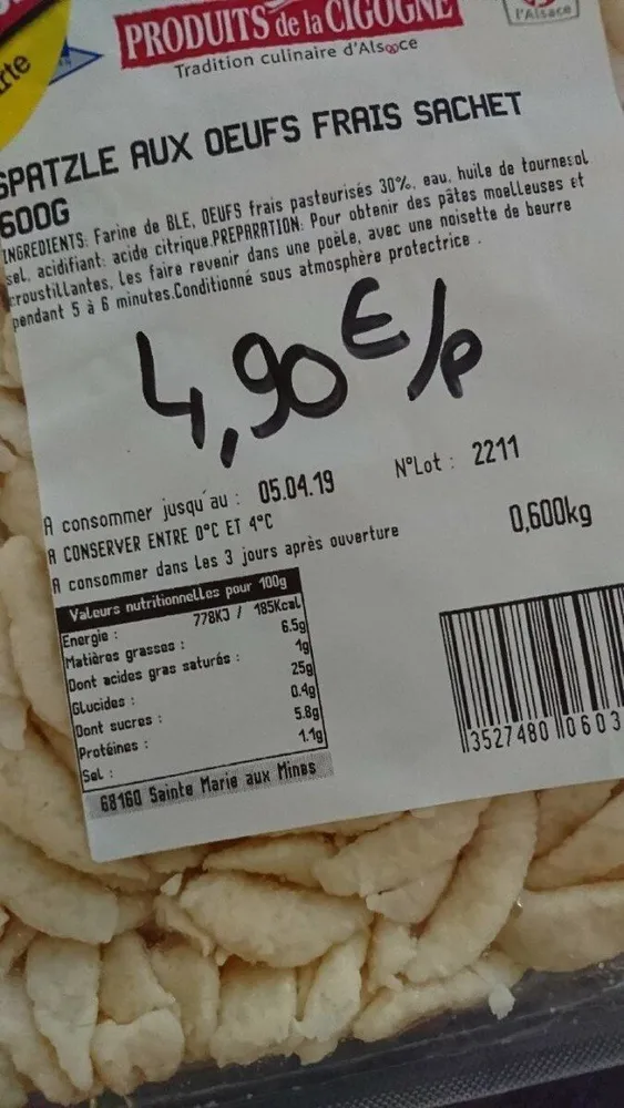 Spaetzles aux œufs frais
