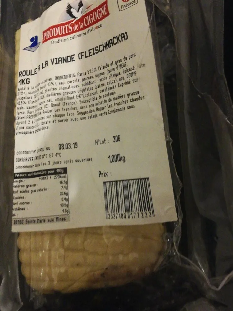 Roulé à la viande (Fleischnakas)
