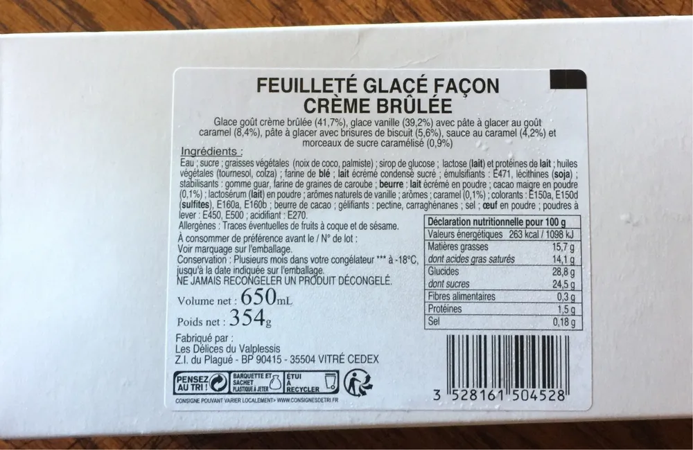 Feuilleté glacé façon crème brulée