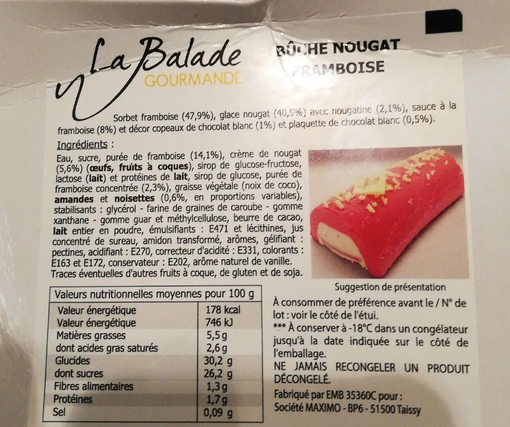 Bûche nougat framboise