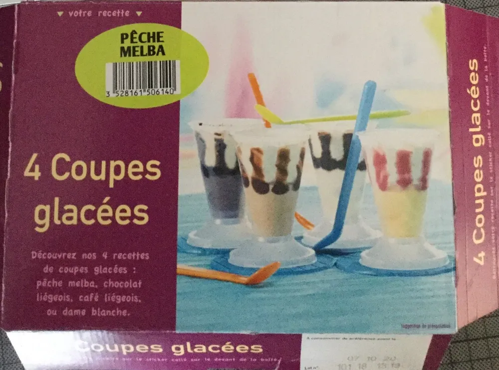 4 coupes glacées Pêche Melba