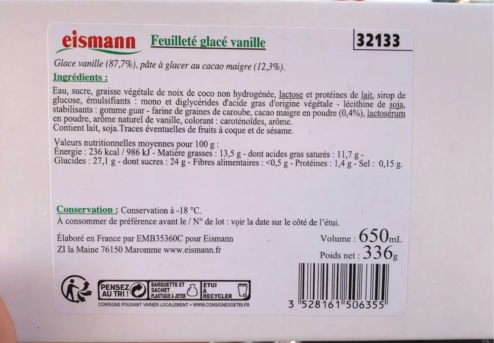 Feuilleté glacé vanille