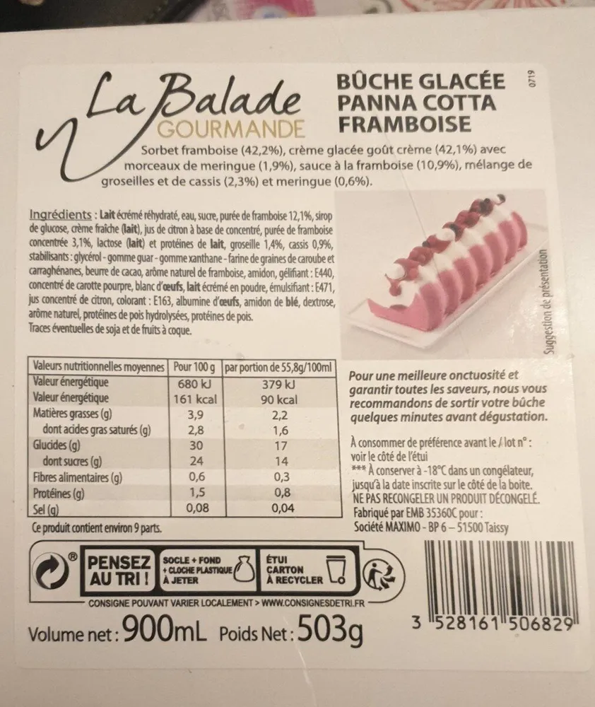 Bûche glacée panna cotta framboise