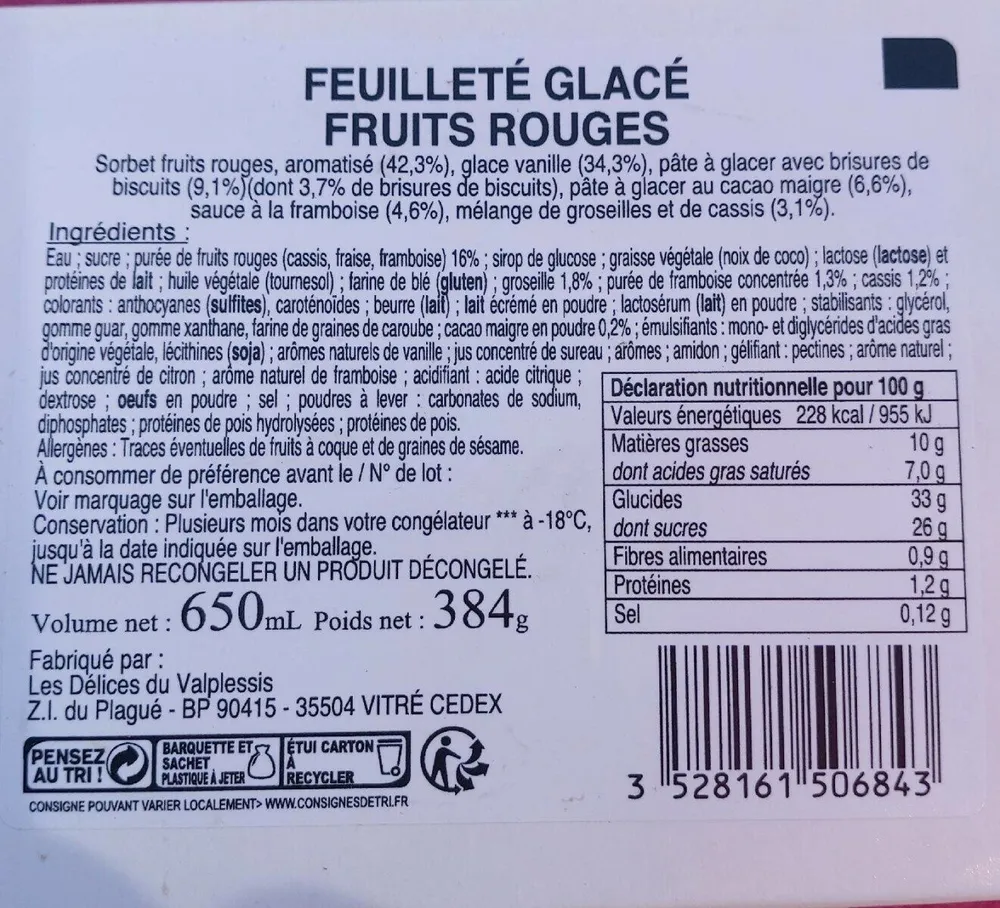 Feuilleté glacé fruits rouges