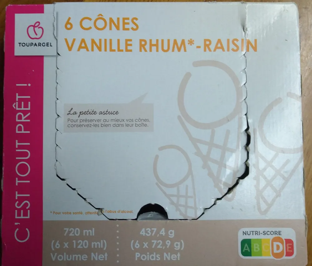 6 cônes vanille rhum-raisin
