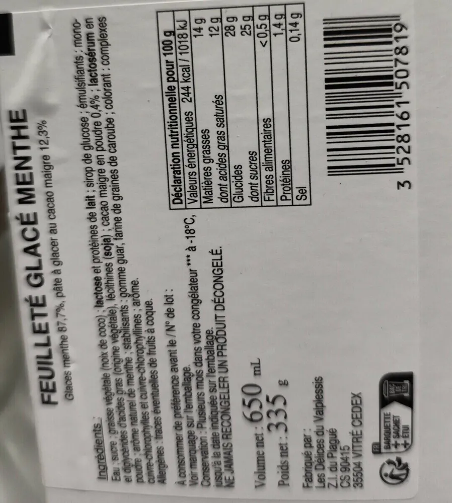 Feuilleté glacé menthe