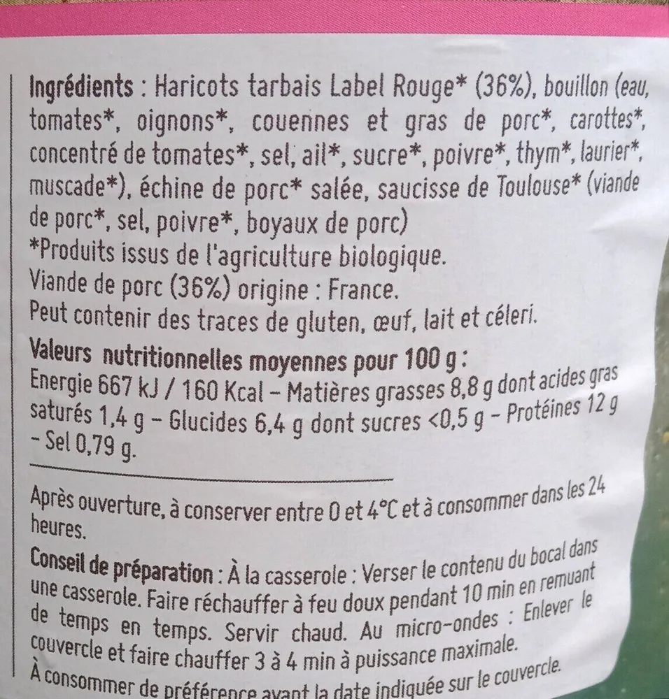 Cassoulet pur porc bio