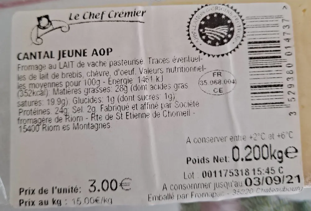 Cantal jeune AOP