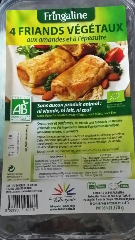 Friand végétaux amandes et épautre
