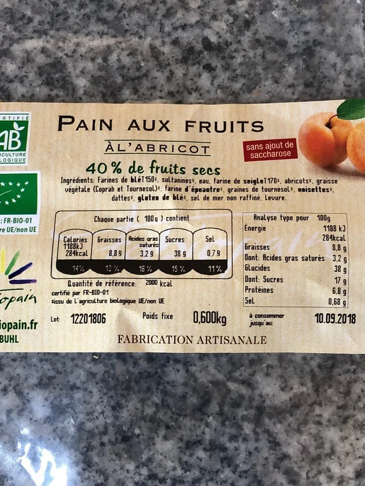 Pain aux fruits (à l'abricot)
