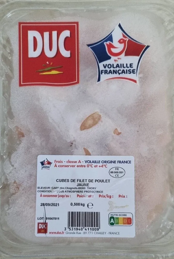 Cubes de filet de poulet jaune