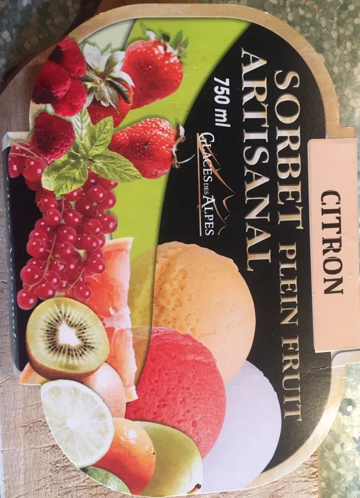 Sorbet plein fruit artisanal citron