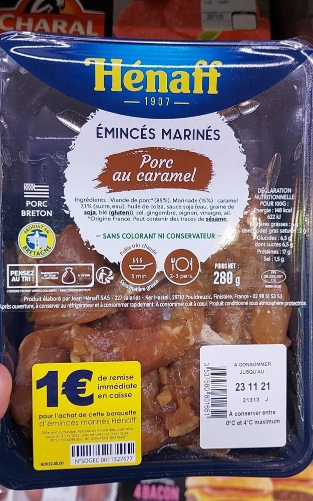 Émincés marinés de porc au caramel