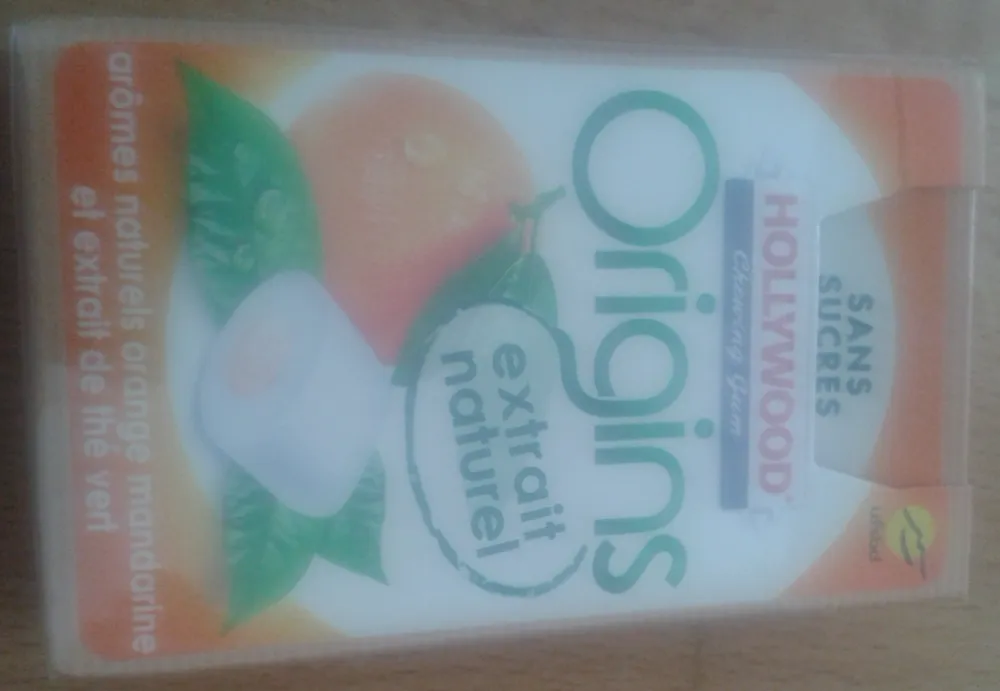 Chewing gum Origins Hollywood sans sucre arômes orange mandarine et extrait de thé vert