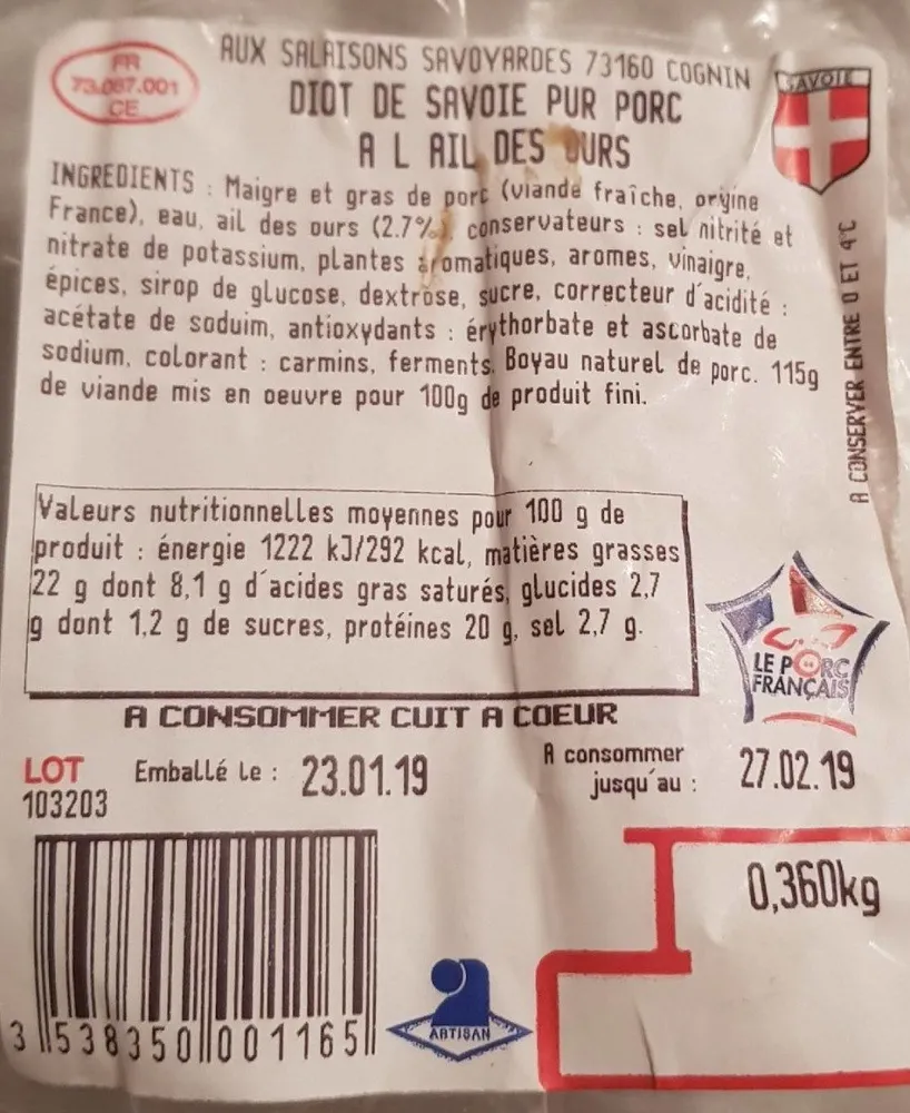 Diot de Savoie Pur Porc à l'ail des Ours