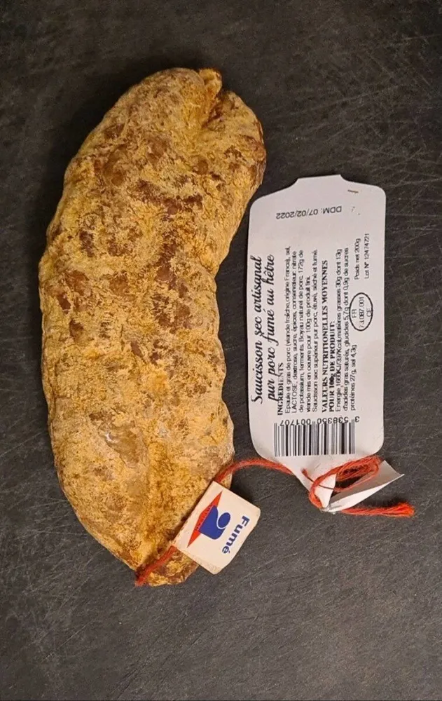 Saucisson sec artisanal fumé au hêtre