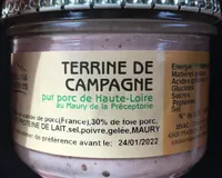 Terrine de campagne, pur porc de Haute-Loire