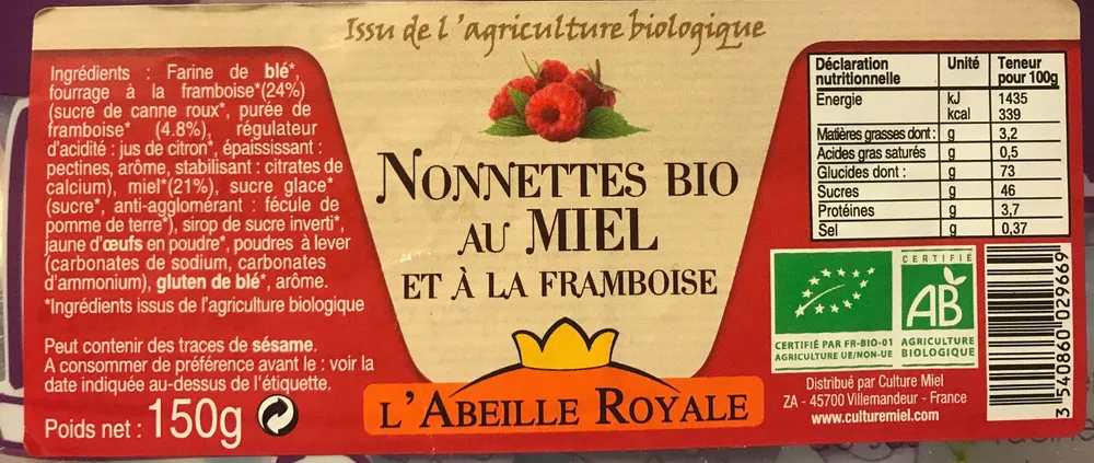 Nonnettes Bio au miel et à la Framboise