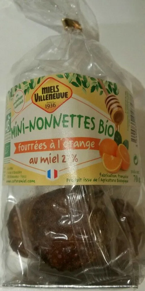 Mini-nonnettes Bio fourrées à l'orange au miel 21%