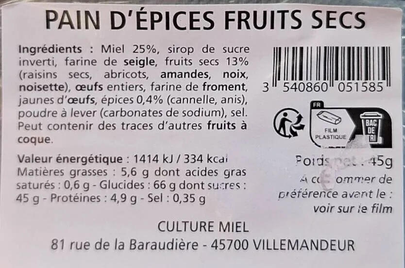 Pain d'Epices Fruits Secs
